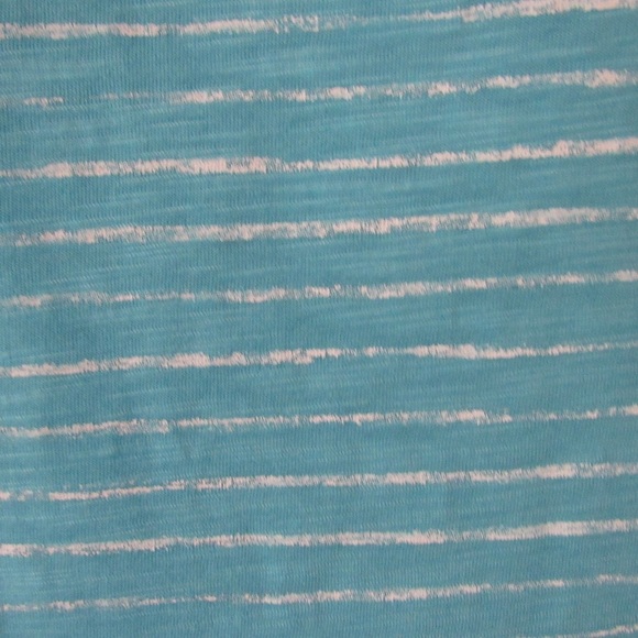 Exertek Turquoise Blue White Striped Short Sleeve Tee XL Cutout Shoulder Stretch - Picture 6 of 8